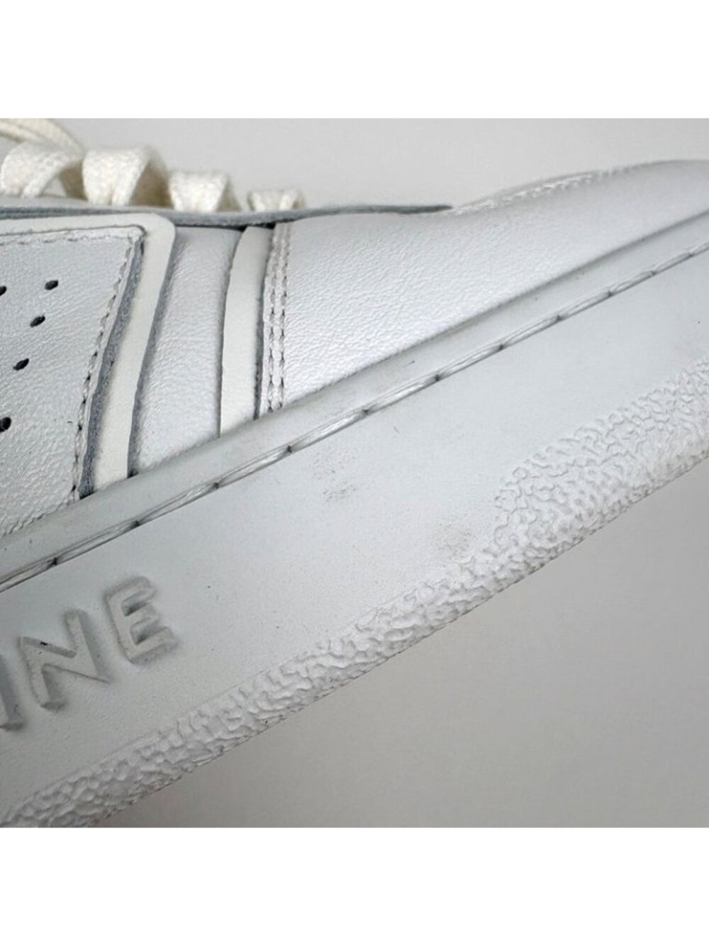 Celine CT 01 Lace Up High Cut Sneakers Logo Shoes Leather White - Picture 5 of 9